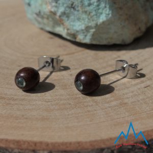 kolczyki drewniane sztyfty palisander z turkusem afrykańskim
