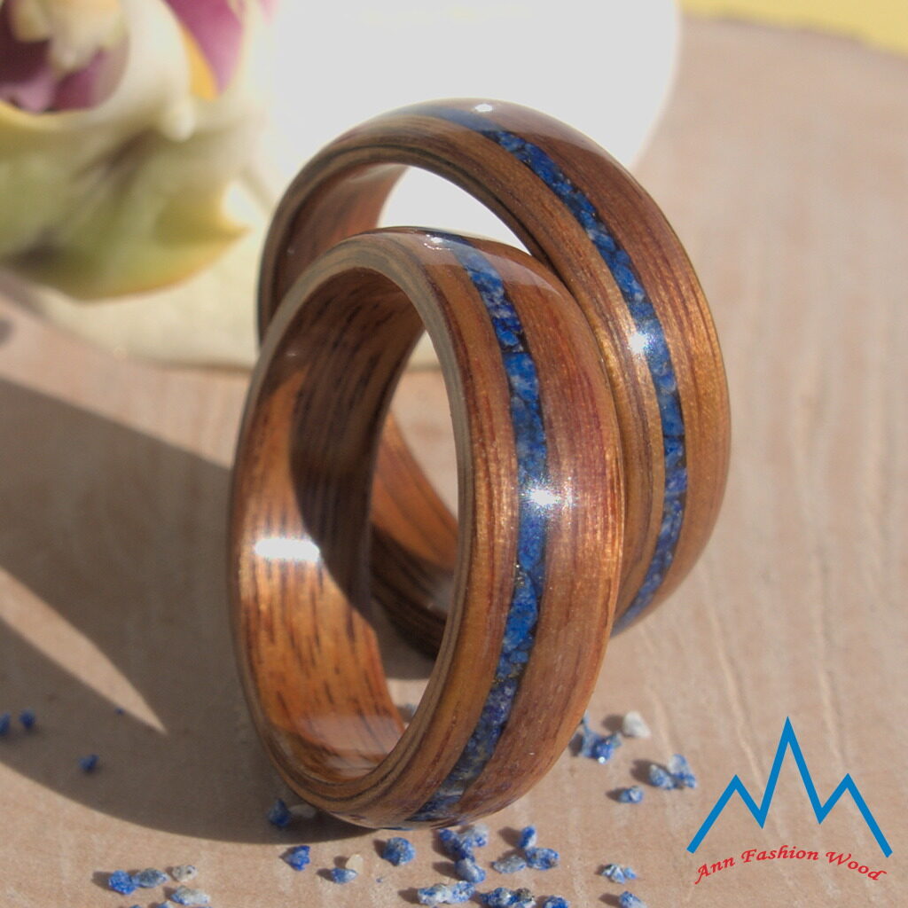 Drewniane ślubne obrączki lapis lazuli